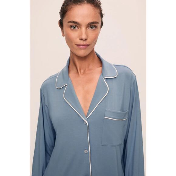 EBERJEY Gisele Long PJ Set Medium Blue White TENCEL Modal Stretch NWT - Picture 2 of 12